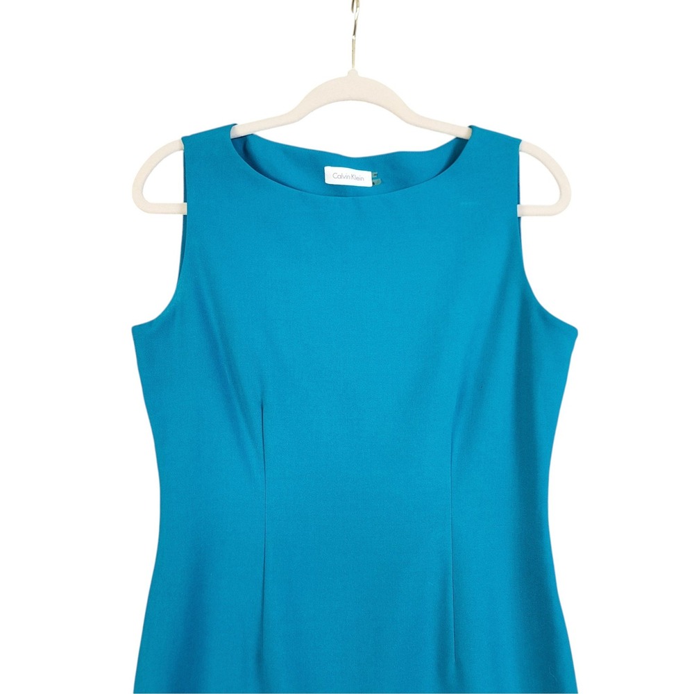 Calvin Klein Womens Teal Sleeveless Sheath Dress w Gold Side Zip Accents Size 6 - Picture 2 of 13